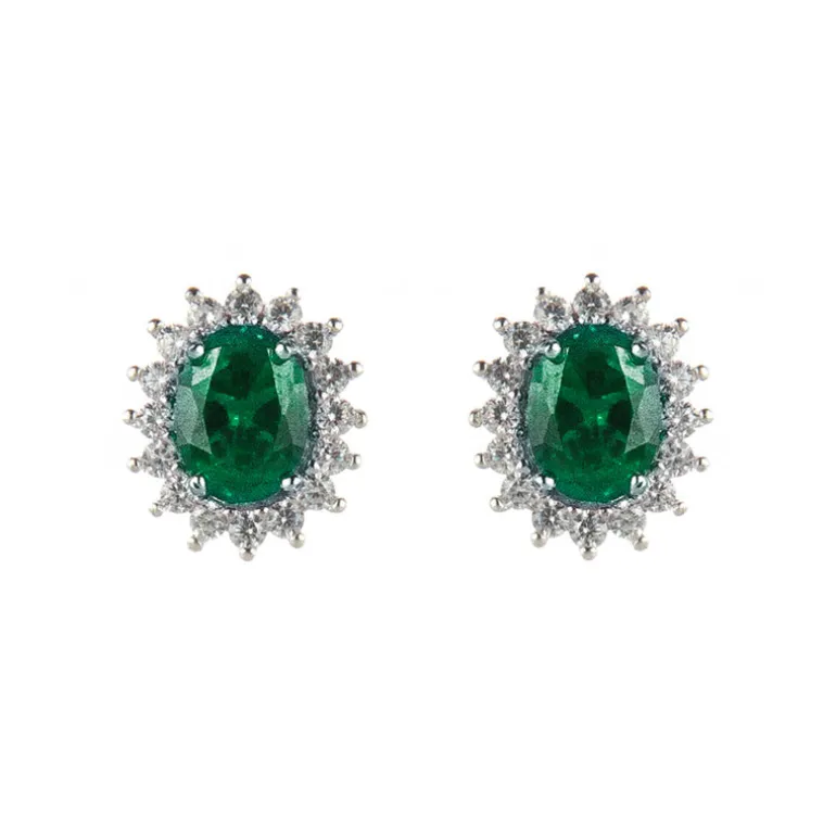 Orecchini con ovale di zirconi Pearl - Verde