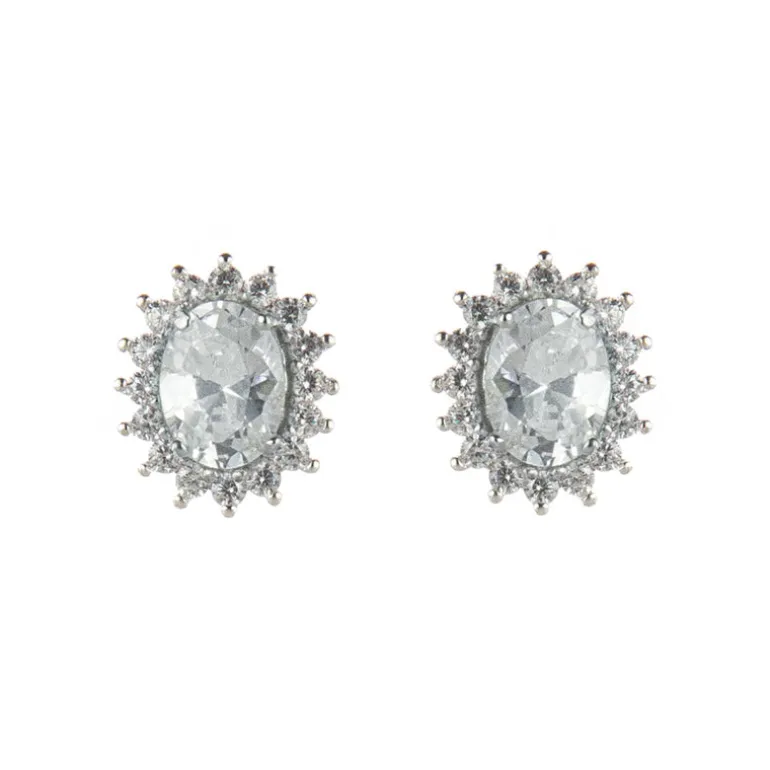 Orecchini con ovale di zirconi Pearl - Bianco