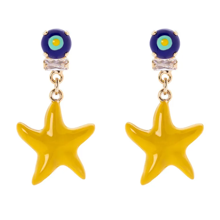Orecchini con stella di mare pendente Partenope - Giallo