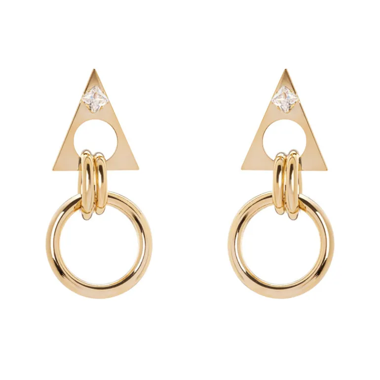 Orecchini con triangolo, anello e zircone Domus - Oro