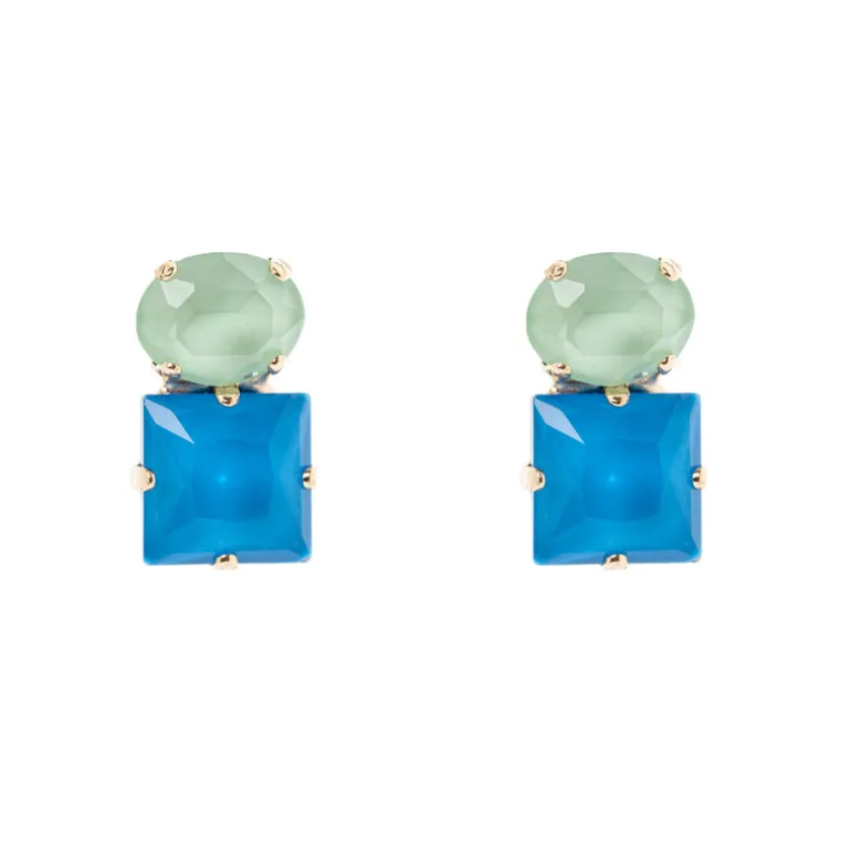 Orecchini con un cristallo ovale ed uno quadrato Sirens - Blu