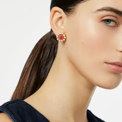 Orecchini fiore di mini perle Ondina - Rosso