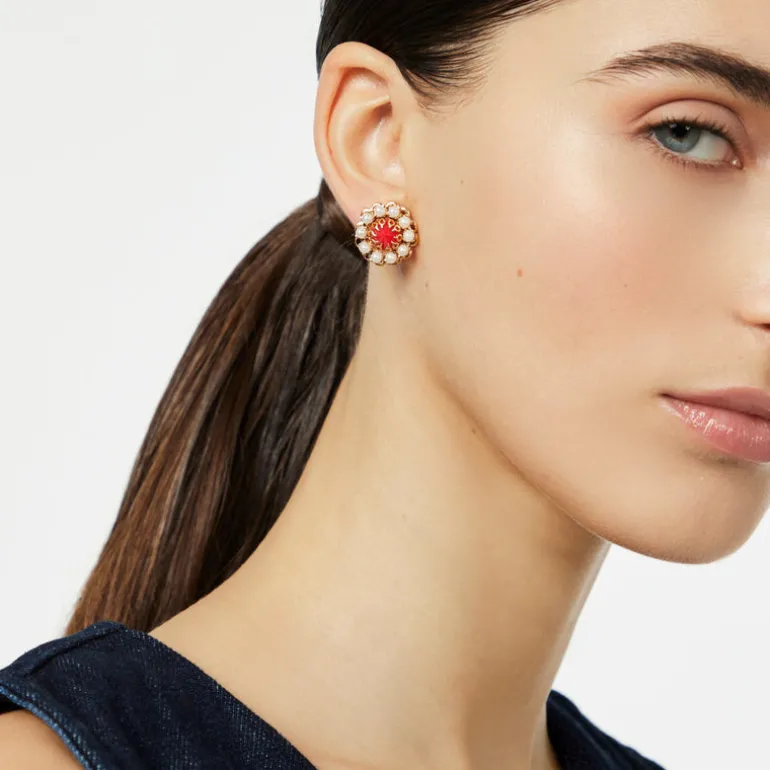 Orecchini fiore di mini perle Ondina - Rosso