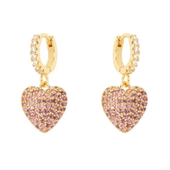 Orecchini mini cerchio e cuore Petit Pavè - Rosa