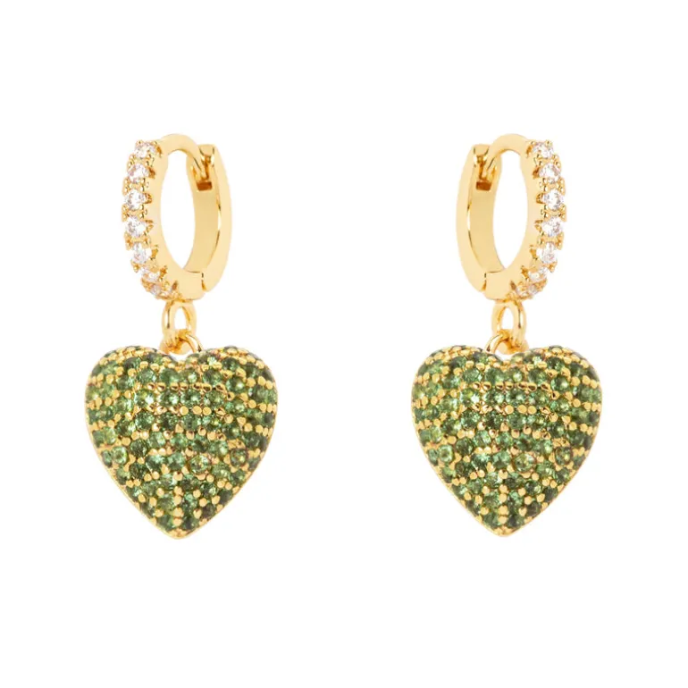 Orecchini mini cerchio e cuore Petit Pavè - Verde