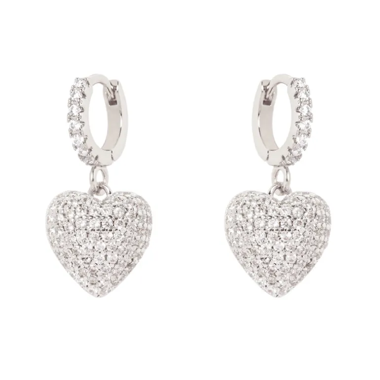 Orecchini mini cerchio e cuore Petit Pavè - Bianco