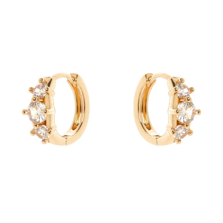 Orecchini mini cerchio e tre zirconi Ginevra - Oro