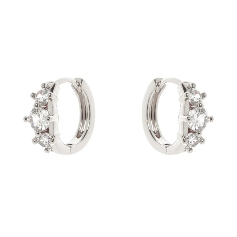 Orecchini mini cerchio e tre zirconi Ginevra - Argento