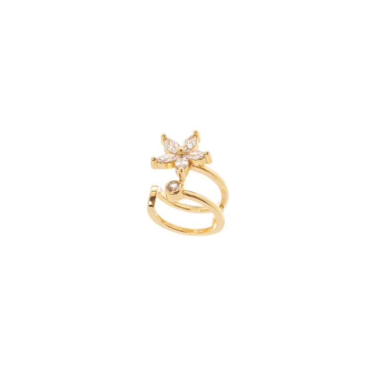 Orecchino Ear cuff a due fili e fiorellino Rania - Oro