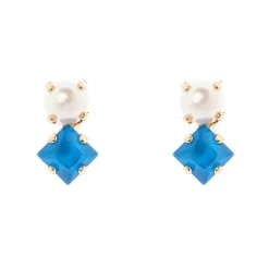Piccoli orecchini perla e cristallo quadrato Sirens - Blu