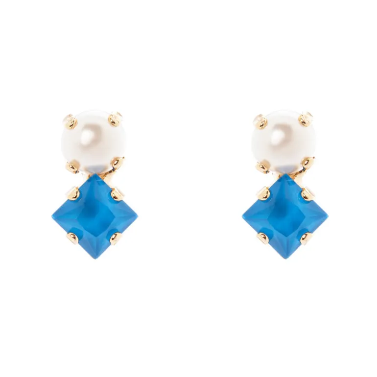 Piccoli orecchini perla e cristallo quadrato Sirens - Blu