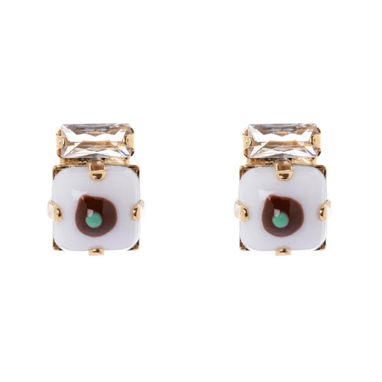 Piccoli orecchini zircone e cabochon Partenope - Bianco